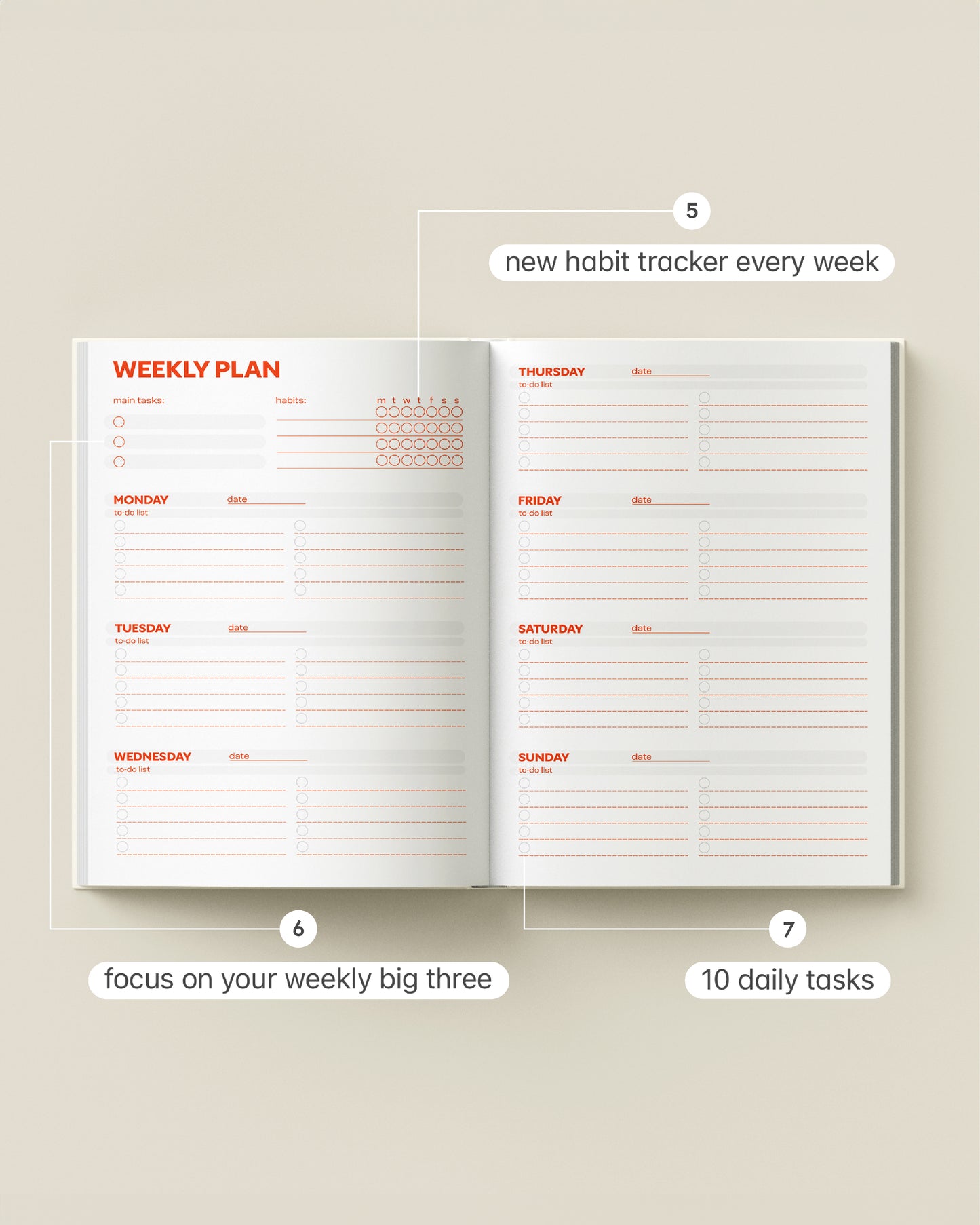 White Guided Weekly Planner Full Year 4-in-1