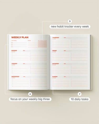 White Guided Weekly Planner Full Year 4-in-1