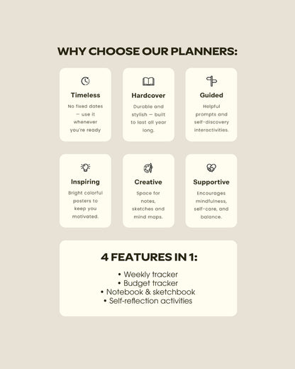 White Guided Weekly Planner Full Year 4-in-1